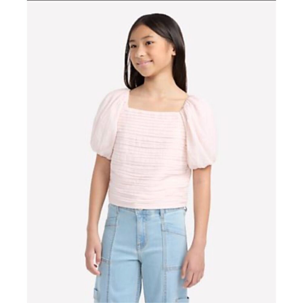 🌸 Abercrombie & Fitch Kids Pink Puff Sleeve Emerson Blouse Size 15/16